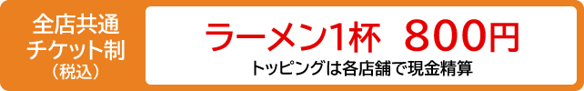 全店共通チケット制 ラーメン1杯 800円