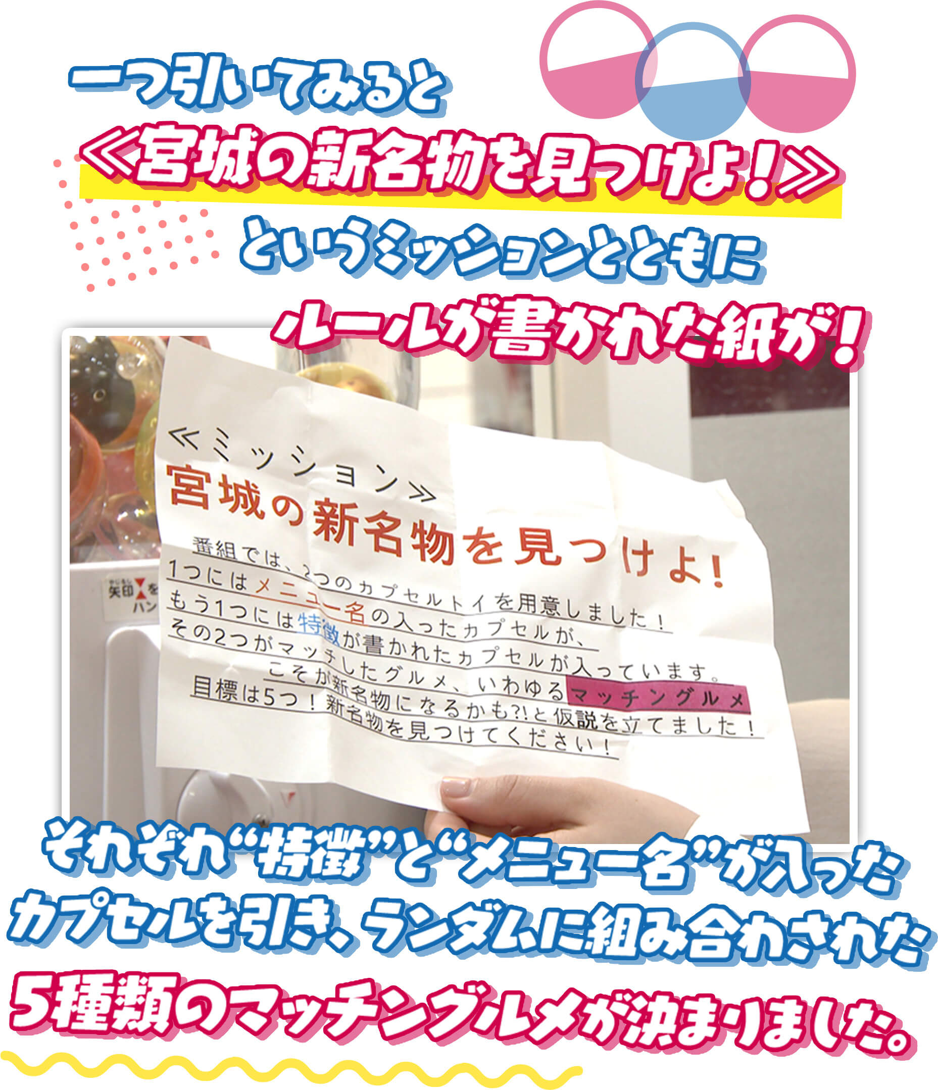 一つ引いてみると≪宮城の新名物を見つけよ！≫というミッションとともにルールが書かれた紙が！